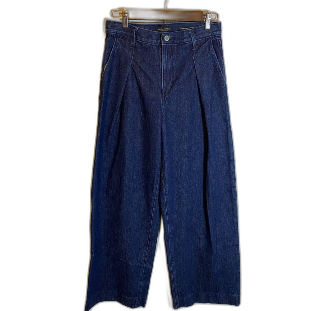 Banana Republic Jeans Women's Size 26 Blue High Rise Wide Leg Pleated Dark Wash